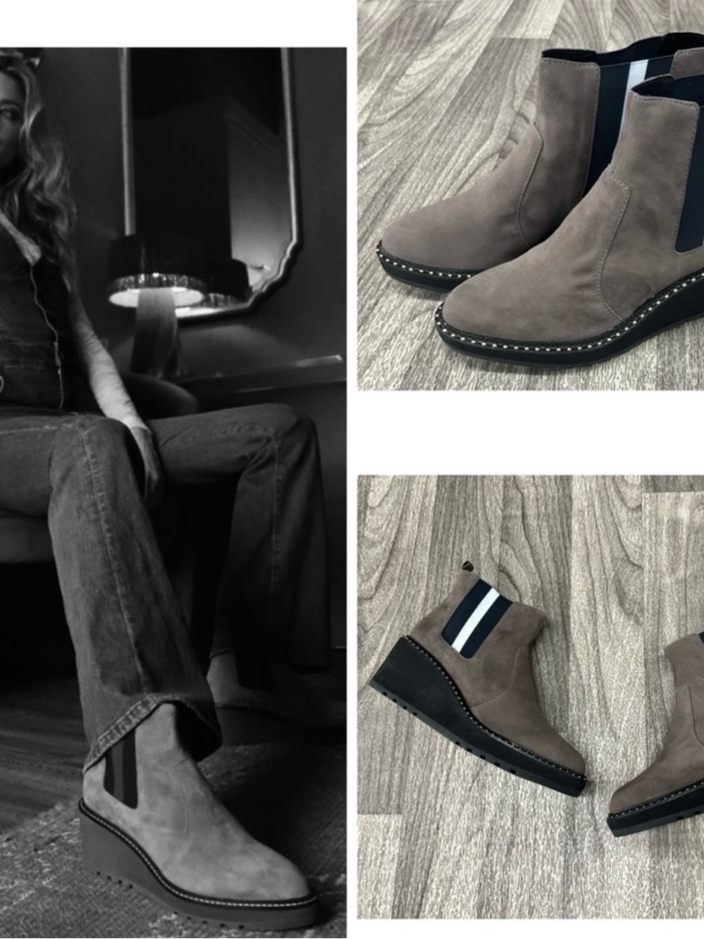 CECILIA NEW YORK Taupe Suede Chelsea Wedge Booties with Contrast Elastic